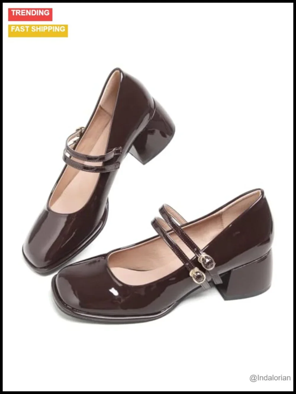 Chunky Low Block Heel Mary Janes Pumps for Women PU Leather Work Shoes